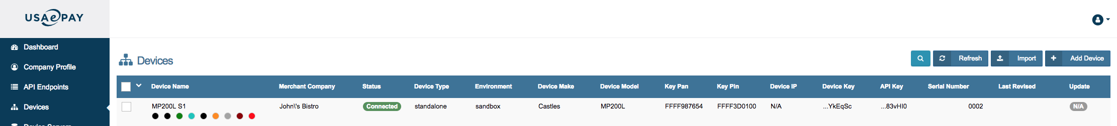 Device in Dev Portal