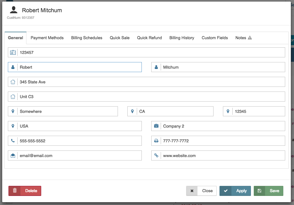Customers General Tab