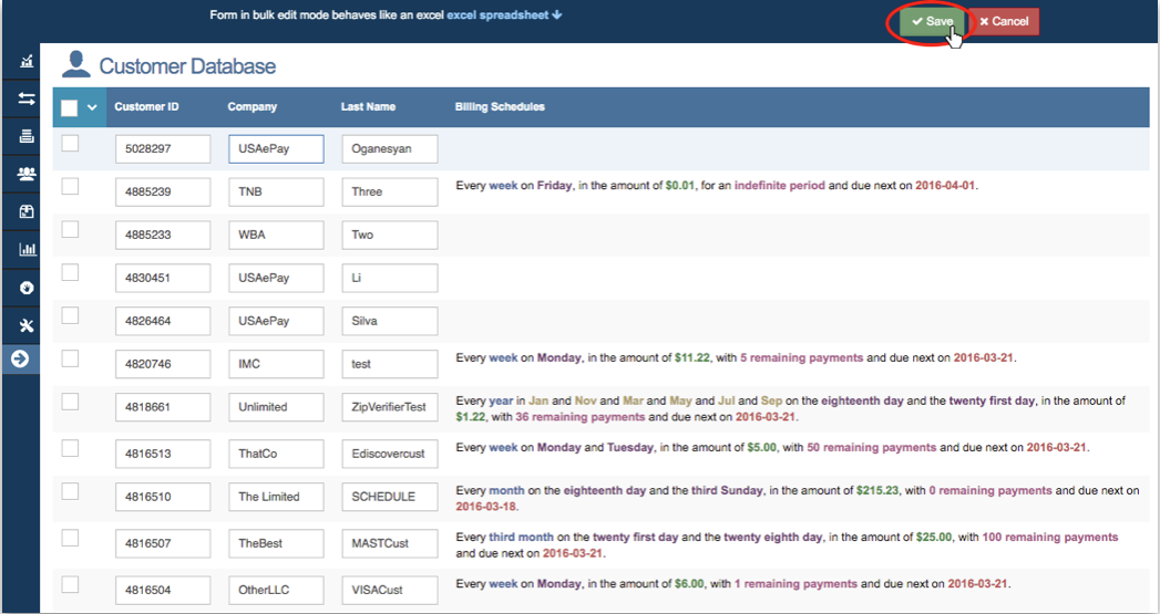Customer DB Grid Edit Save